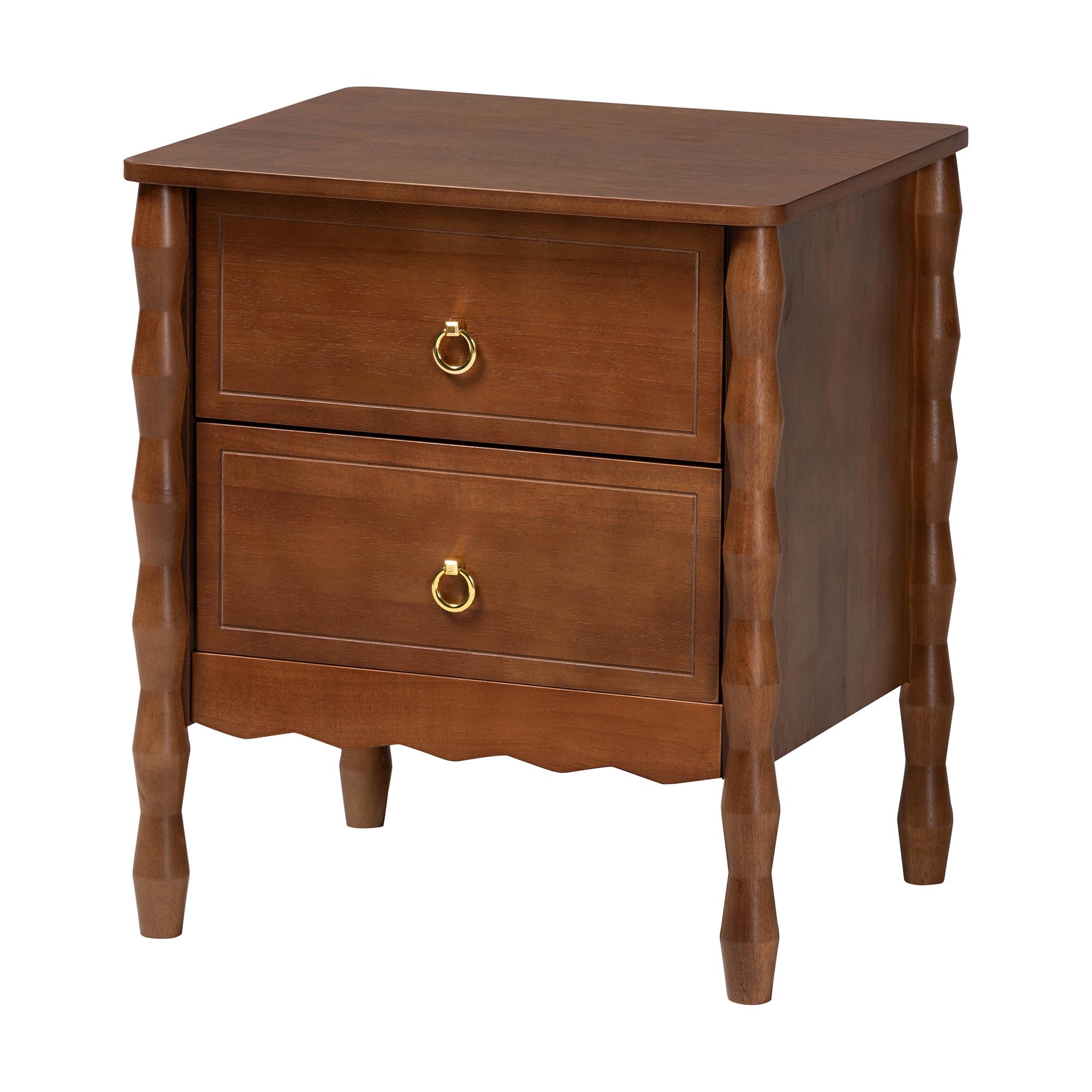 Baxton Studio Seamus 2-Drawer Nightstand with Carved Bobbin Frame